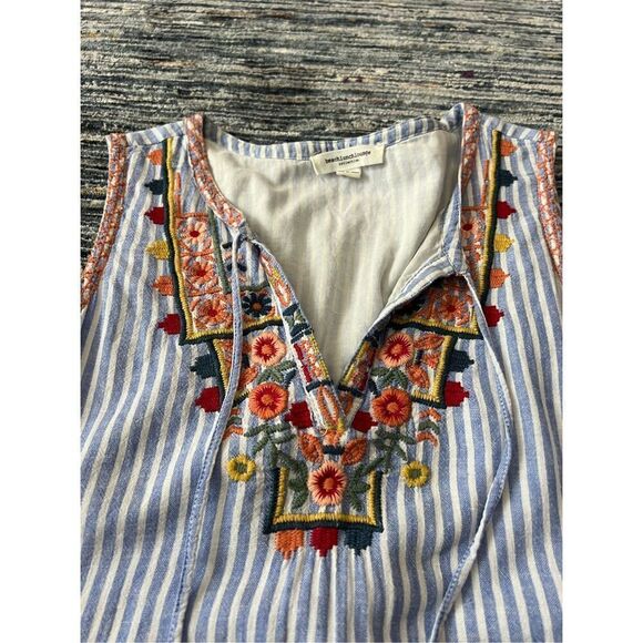 BeachLunchLounge mini embroidered striped dress size M - Picture 9 of 9